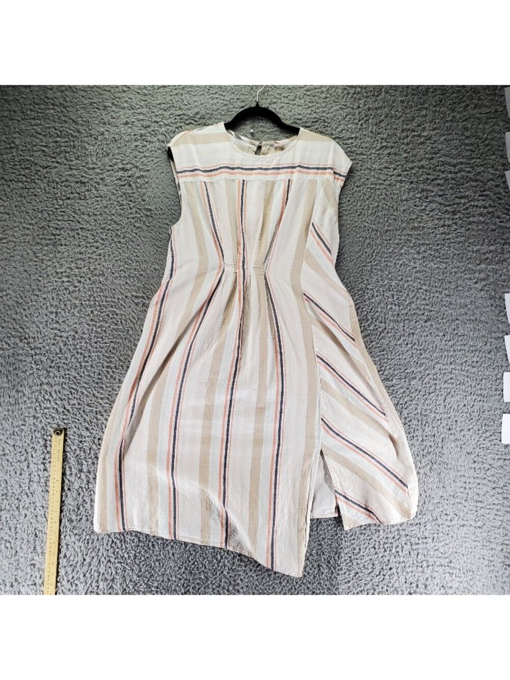 Uncle Frank Dress Womens Large Multicolor Striped Lightweight Linen Blend Midi